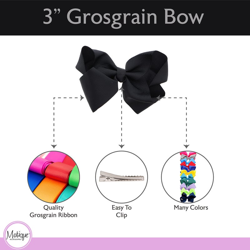 Motique Accessories 3 Inch Grosgrain Bow for Little Girls- Set of 6 (White and Black) - Image 3